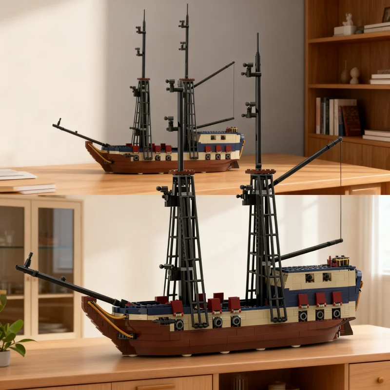 1002pcs MOC Disnay Pirates HMS Interceptor Model Building Blocks Toy Construction Christmas Gift 3D DIY Display Collection Art