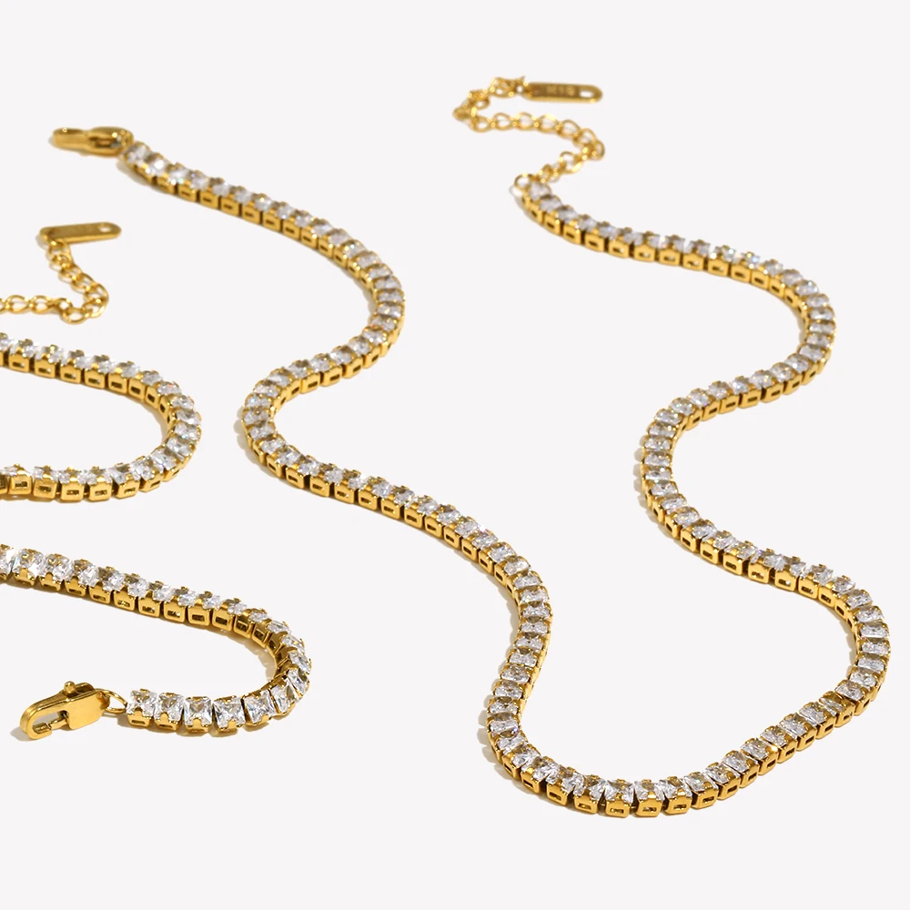 E.B.belle Tennis Chain 3A Zircon Stone Crystal Chain Choker Necklace Bracelet Jewelry Set Luxury Women Wedding Party Jewelry