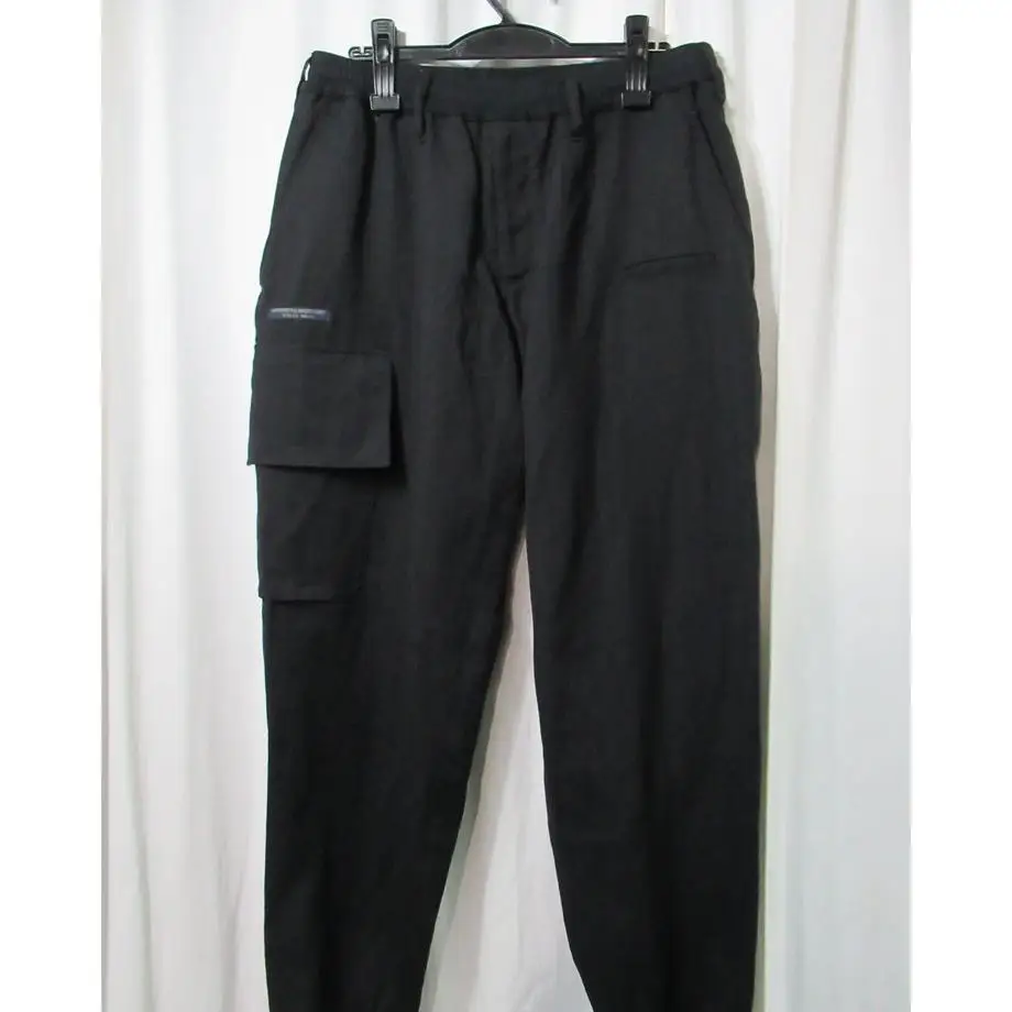 TOP-YAMAMOTO ® Workwear-style Multi-pocket Casual Pants for Men - Black Cuffed Loose Fit Pants