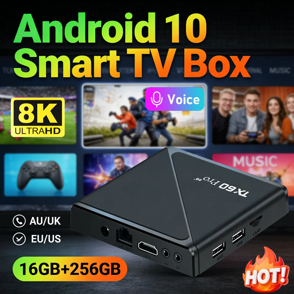 

ТВ-приставка TX60 PRO на Android 10, 16 ГБ/256 ГБ, медиаплеер, двухдиапазонный Wi-Fi 2.4G/5G, для Австралии/Великобритании/США/ЕС