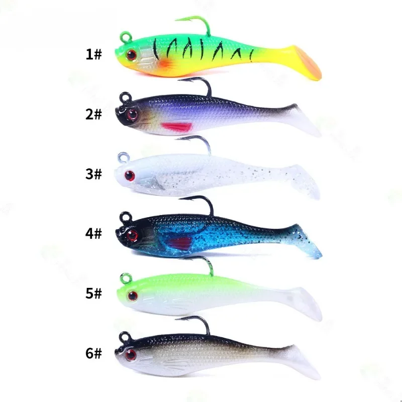 1PC Sea Fishing Jigs Head Silicone Soft Bait 8cm-10g T tail Wobbler Fishing Lure Artificial Rubber Bait Swimbait Fishing Tackle