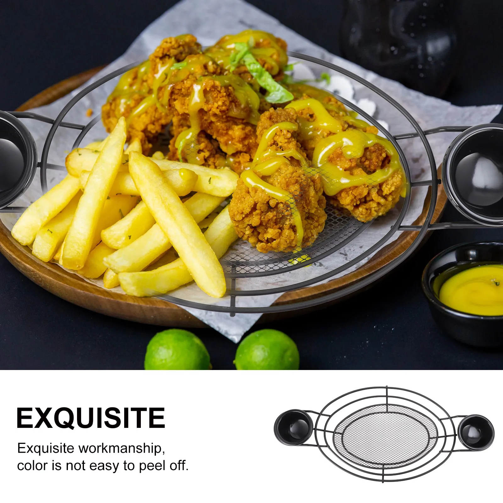 

1 комплект, железная корзина с мисками, корзина из проволочной сетки для жареной курицы, черная фритюрница, держатель для еды, набор из нержавеющей стали