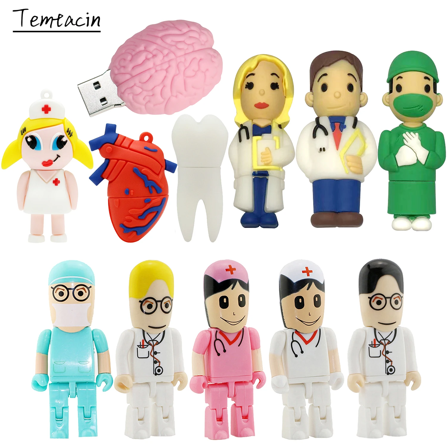 Cartoon Doctor USB Flash Drive 128G Nurse Tooth Cel USB 2.0 Pendrive 32GB 64GB USB Memory Stick Pen Drive 256GB USB Memoria Disk