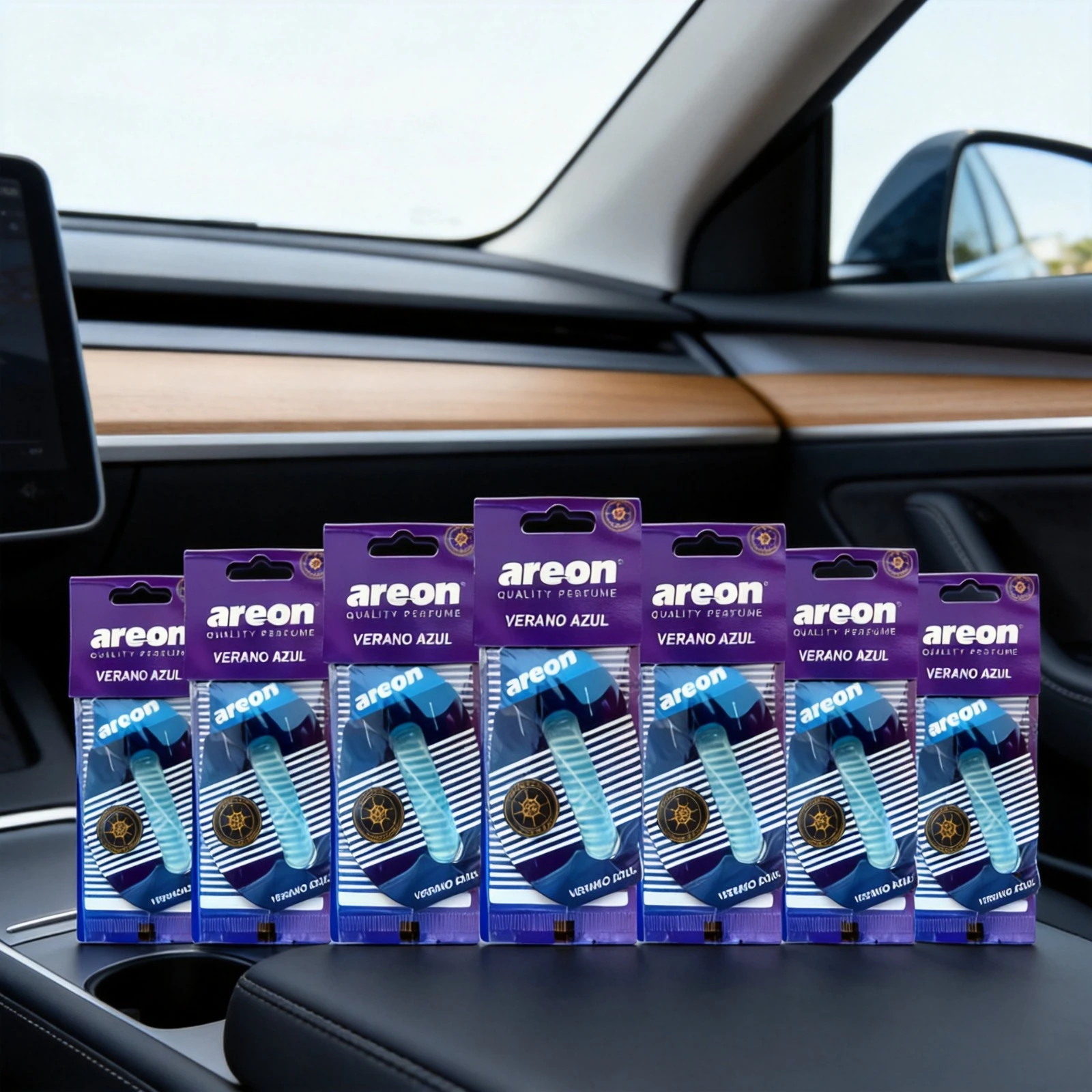 Areon 5/20 Stück VERANO AZUL Duft-Autoduftspender, Natürliches Teeduft-Papier, Auto-Hängeausführung, Auto-Innenraum-Zubehör