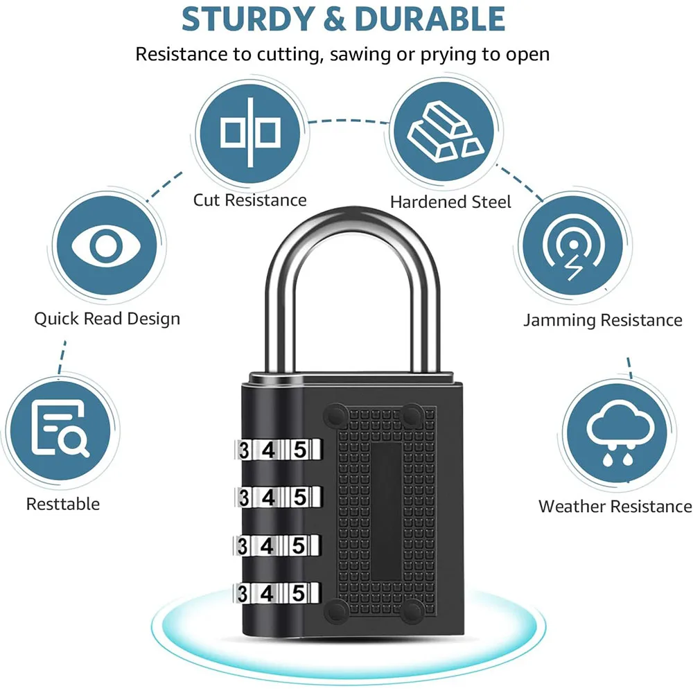 Combination Lock 4 Digit Password Security Padlock Waterproof for School Gym Luggage Outdoor Shed Locker Home Security Lock