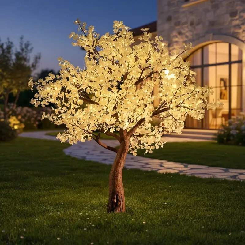 Chinese Manufacturer Outdoor Landscape Christmas Maple Leaf Decoration 9ft Artificial Warm White IP65 Glowing LED Tree Light