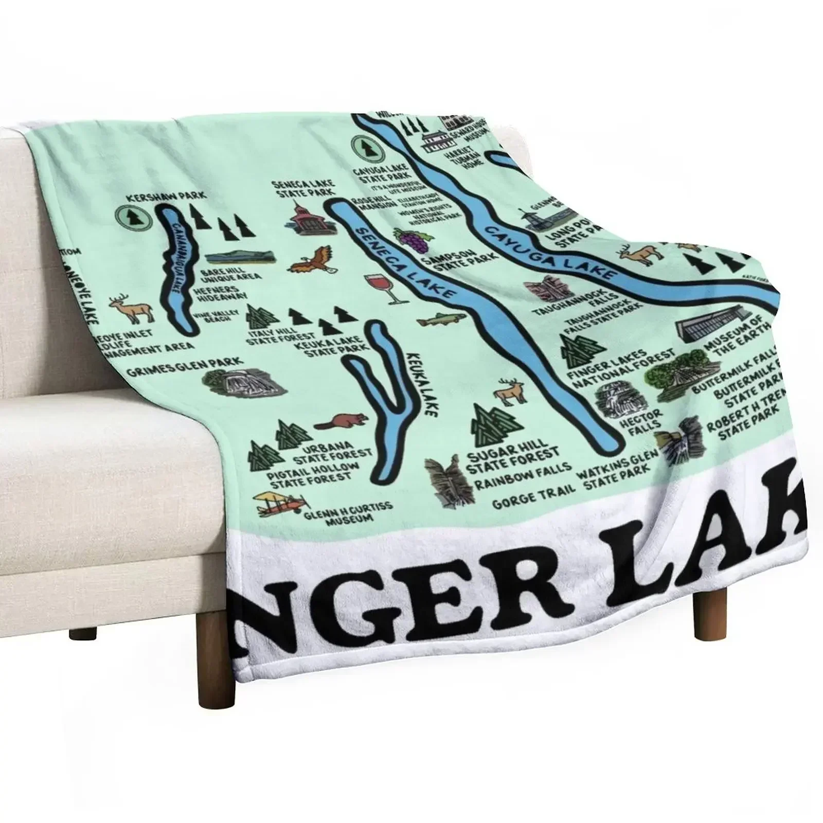 Finger Lakes Map Throw Blanket Thermal bed plaid Blankets