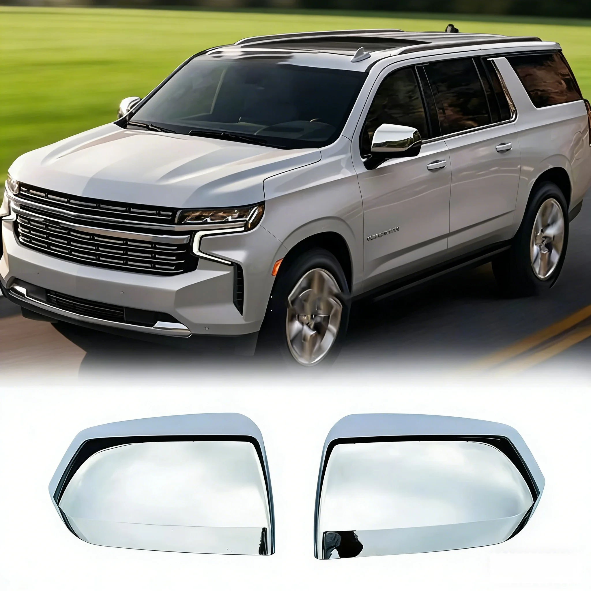 

Для Chevrolet моделей 21-25 годов, GMC Tahoe/Suburban/23 GMC Yukon — 1 пара хромированных накладок на зеркала заднего вида