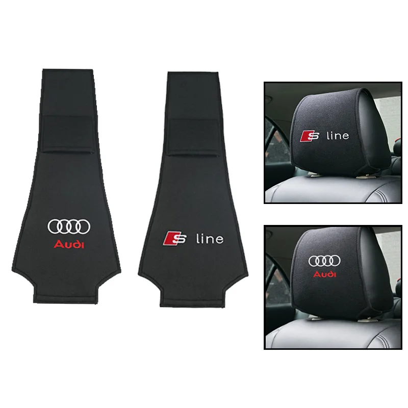 1PCS Car Headrest Cover Universal Interior Accessories Fit For Audi Sline A4 TT A6 A3 A8 Q3 Q5 Q7 Q8