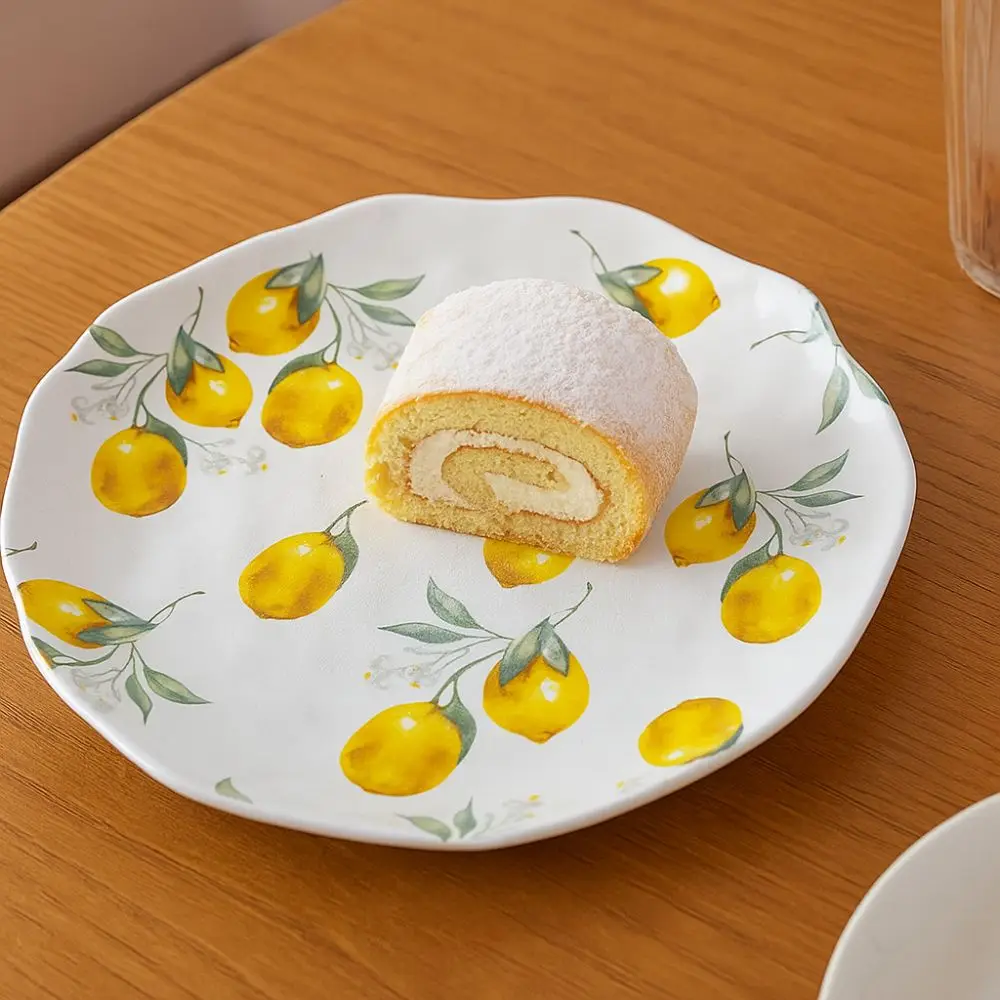 

Lemon Pattern Ceramic Dinner Plate Irregular Salad Platter Steak Food Plate Dessert Cake Sushi Tray Kitchen Tableware
