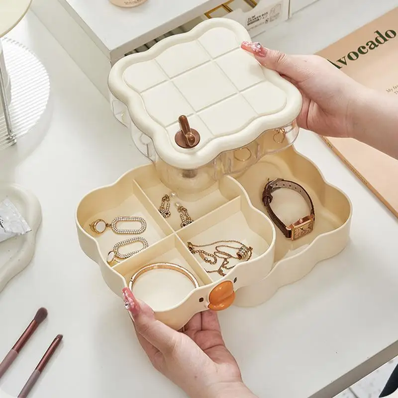 

Rotating Jewelry Box Earring Storage Organizer Display Case Rotating Case With Lid Tray For Watches Powder Bracelets Necklaces