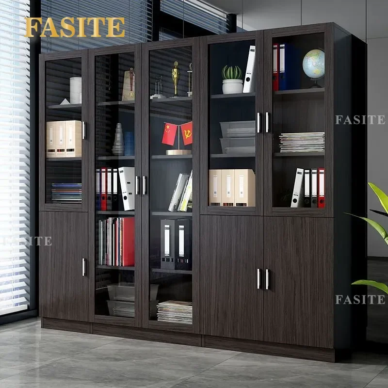 For Office Wooden Filing Cabinet Explosion Proof Glass Storage Bookcase Bookshelf Free Combination Modular Furniture Home