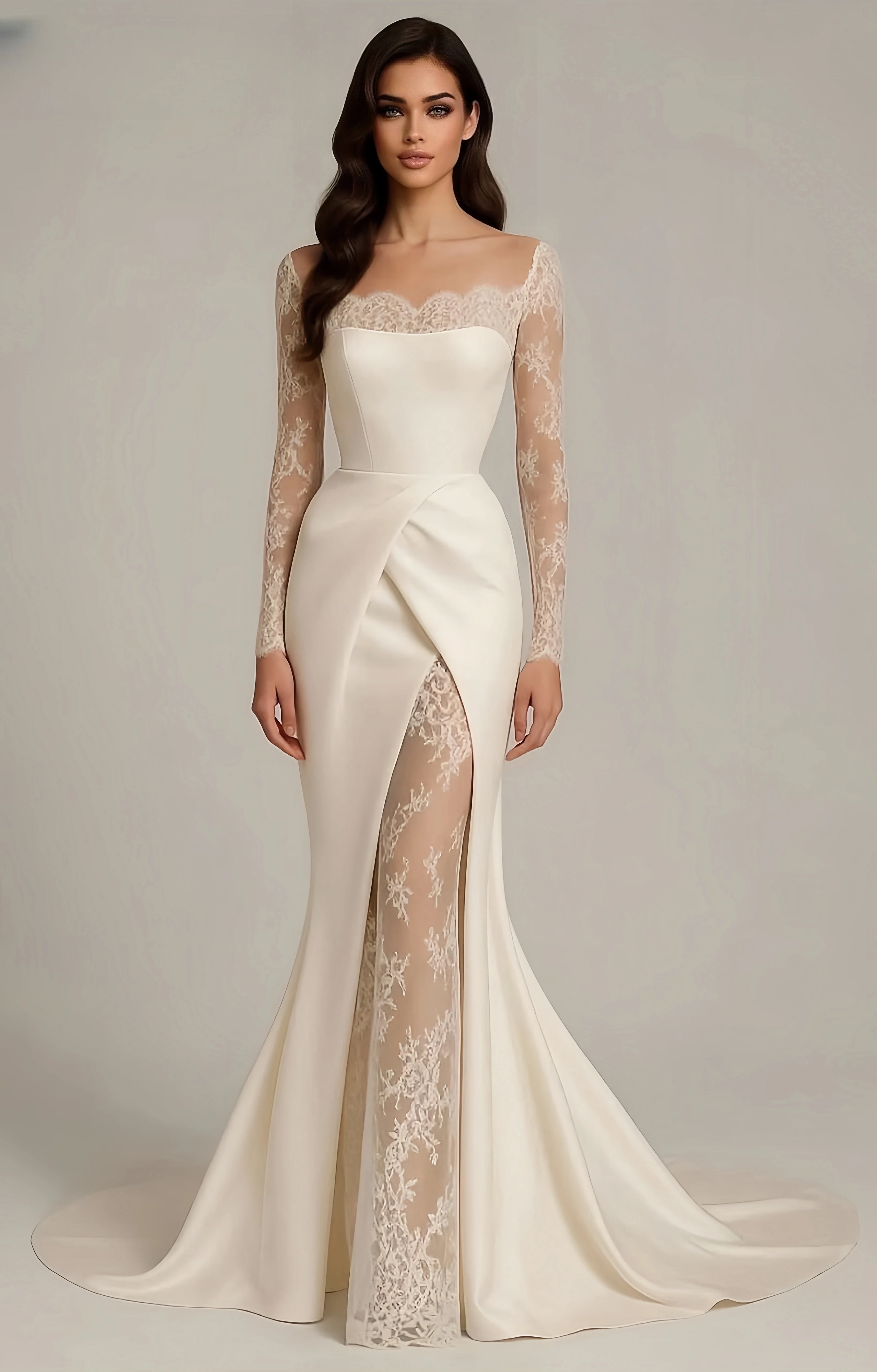 

Customized square-neck long-sleeved mermaid satin elegant luxury evening dresses dresses for special occasions Dresses gala