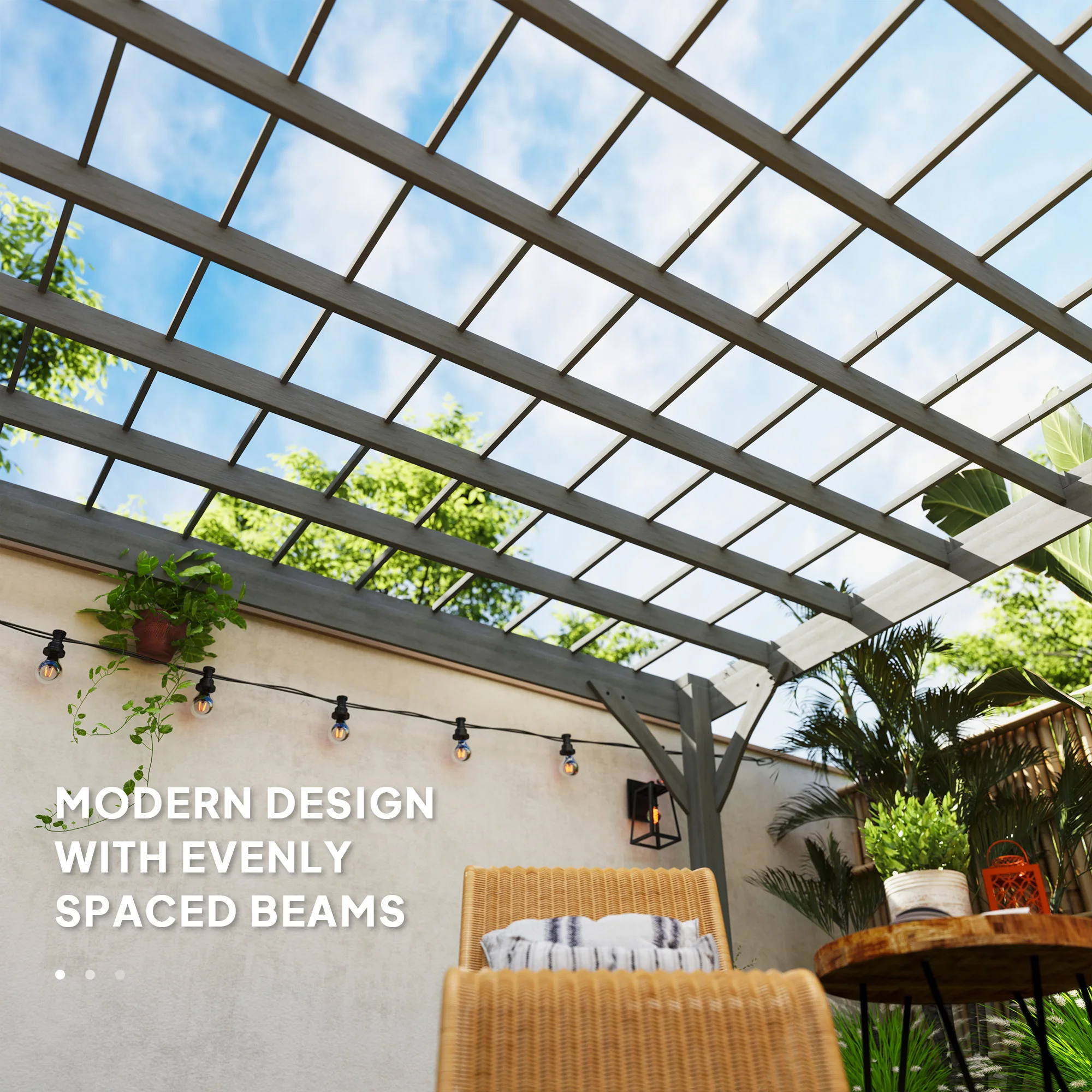 12' x 20' Outdoor Wooden Pergola, Grape Vine Gazebo with Concrete Anchors for Garden, Patio, Backyard, Deck, Gray view 5