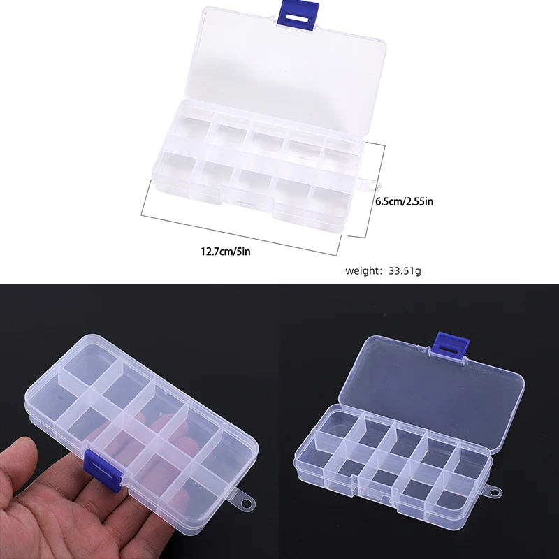 5//10/15 Grids Clear Plastic Storage Jewelry Box Compartment Container for Beads Crafts Jewelry Fishing Tackles Earring Box Case