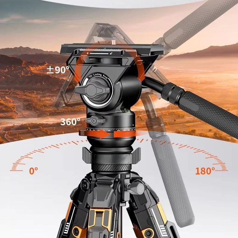 T1 carbon fiber camera tripod, quick release panoramic hydraulic damping gimbal micro single reverse