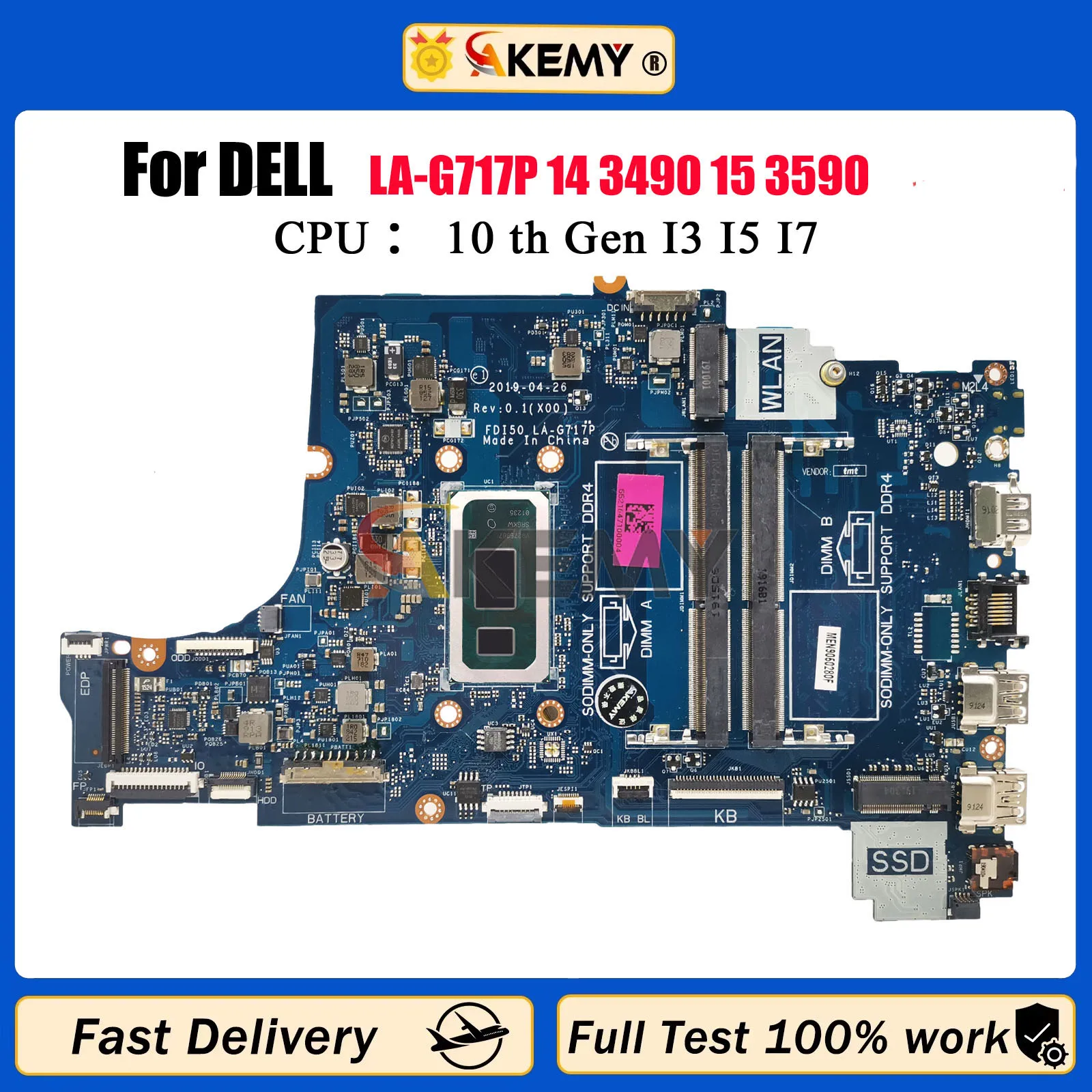 

Материнская плата для ноутбука Dell Vostro 3490 3590 3790 Inspiron 5494 5594 FDI50 LA-G717P с процессором i3 i5 i7 CN-06FMPV DDR4, 100% тестирование