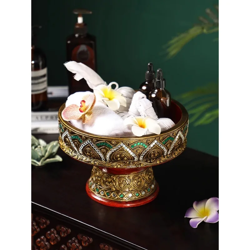 

Thai solid wood gold foil fruit plate for household Thai spa club fruit plate for tribute dried fruit