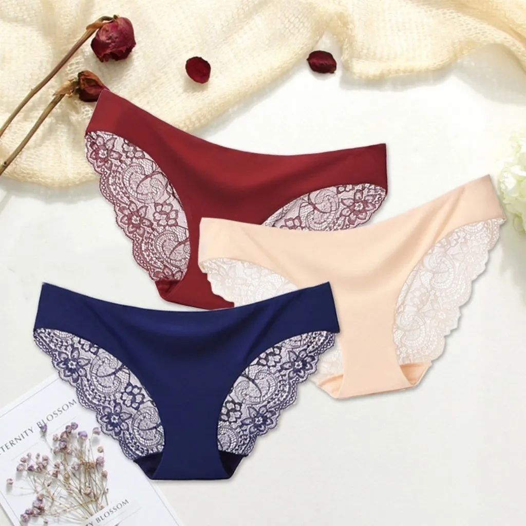 Women Sexy Lace Panty Low Waist Soft Comfy Transparent Breathable Lingerie Ice Silk Seamless Underwear Plus Size Animal Print