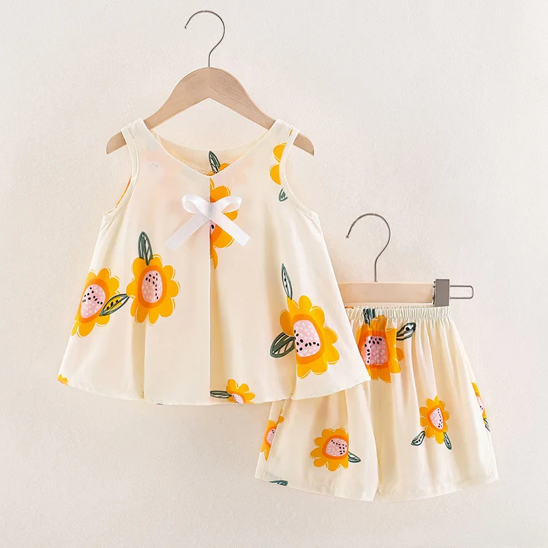 

12M-6T summer children kids girls fashion cute thin vest short sets suits