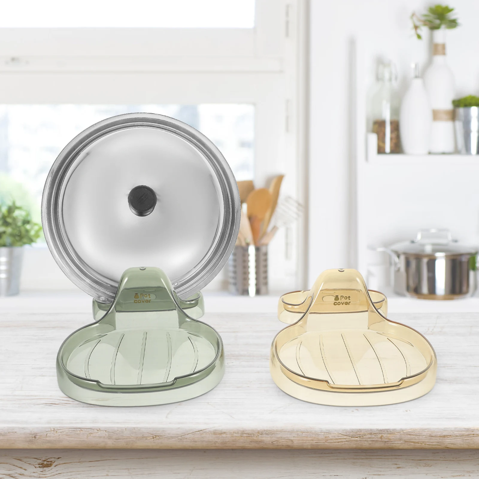 

2pcs Pot Lid Holder Multifunctional Kitchen Organizer Spoon Ladle Rest Countertop Stand Pan Lid Rack Utensil Spatula Frame PP