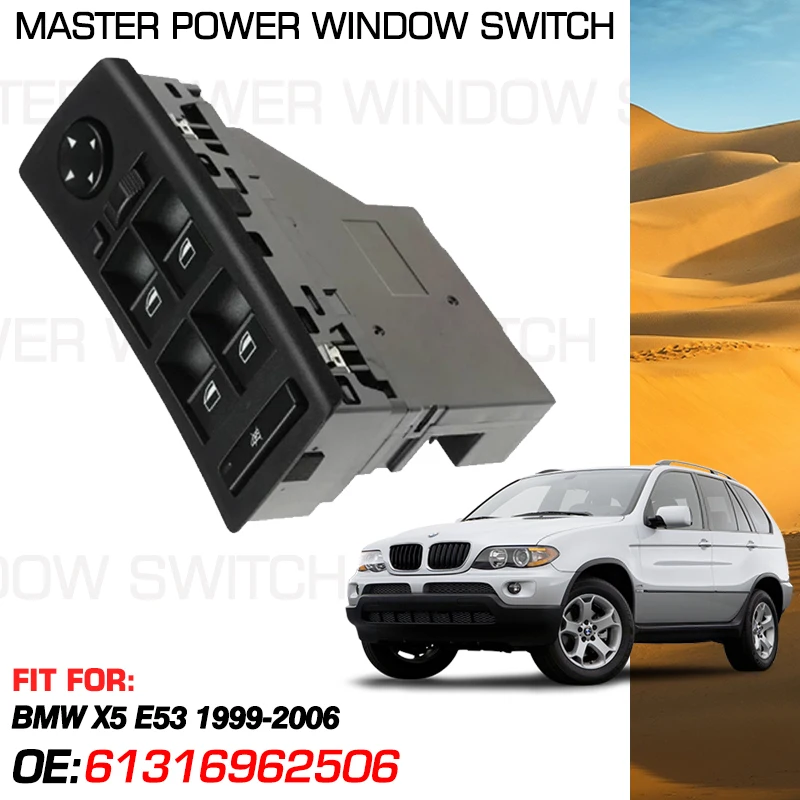 

Car Power Window Master Switch Button 61316962506 5+12+12 Pins For BMW X5 E53 1999-2006 61316925696 61316907498 61316916600