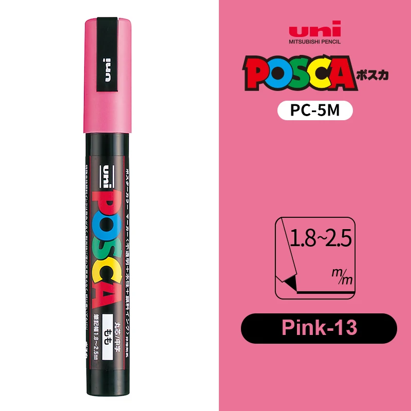 UNI POSCA Marker Pen 12 Kleur Acryl Plumones Rotuladores PC-1M, 3 M, 5 M POP Poster Pen Stof Verf Markers Art Schilderen 1 PC