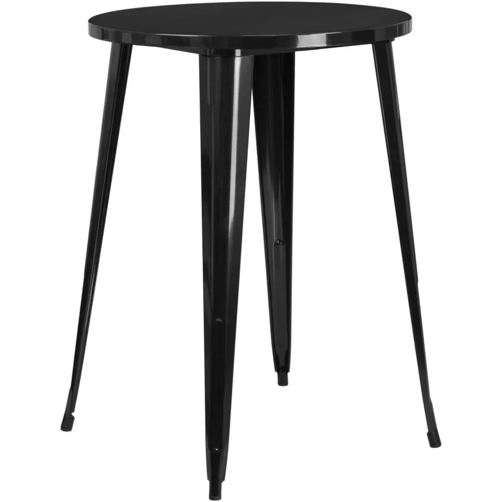 Philip Commercial Grade 30" Round Black Metal Indoor-Outdoor Bar Height Table