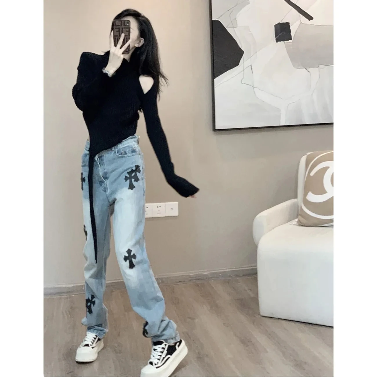 Women Y2k Cross Sweatpants Femme Harajuku Baggy Jeans Female Casual Gothic Summer Jeans Pantalones Mujer Ulzzang Pants Femme