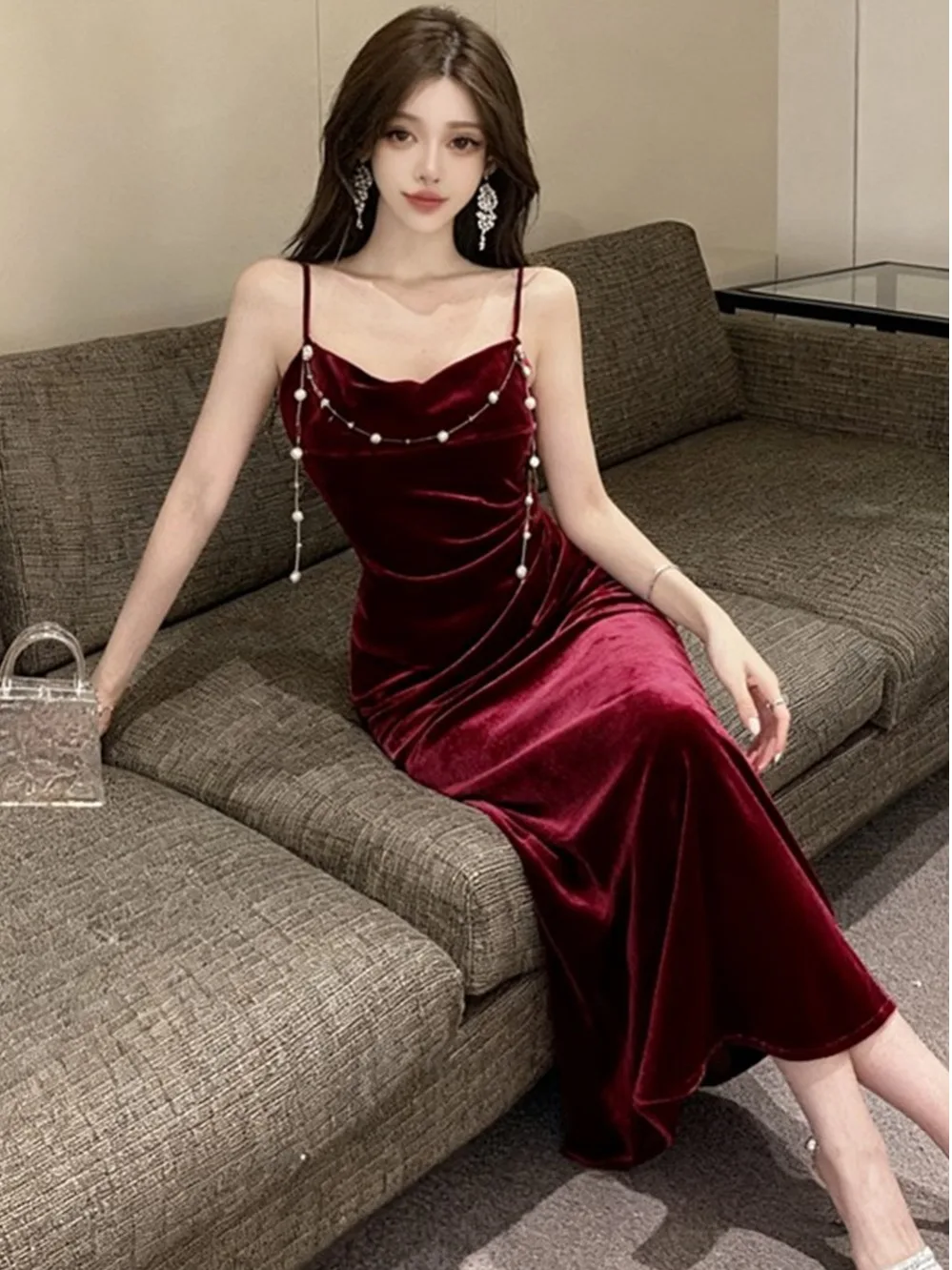 

Ele бархатный дизайн для похудения вечернее платье женское средней длины с поясом атласное сексуальное бальное платье с высокой талией Sle