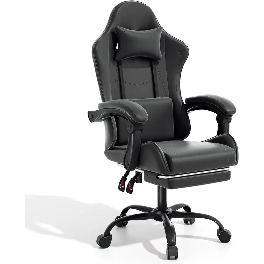 Video Gaming Computer Chair with ootrest, Black | Ergonomic, Lumbar Support, Adjustable Height, Racing Style, High Back Recliner