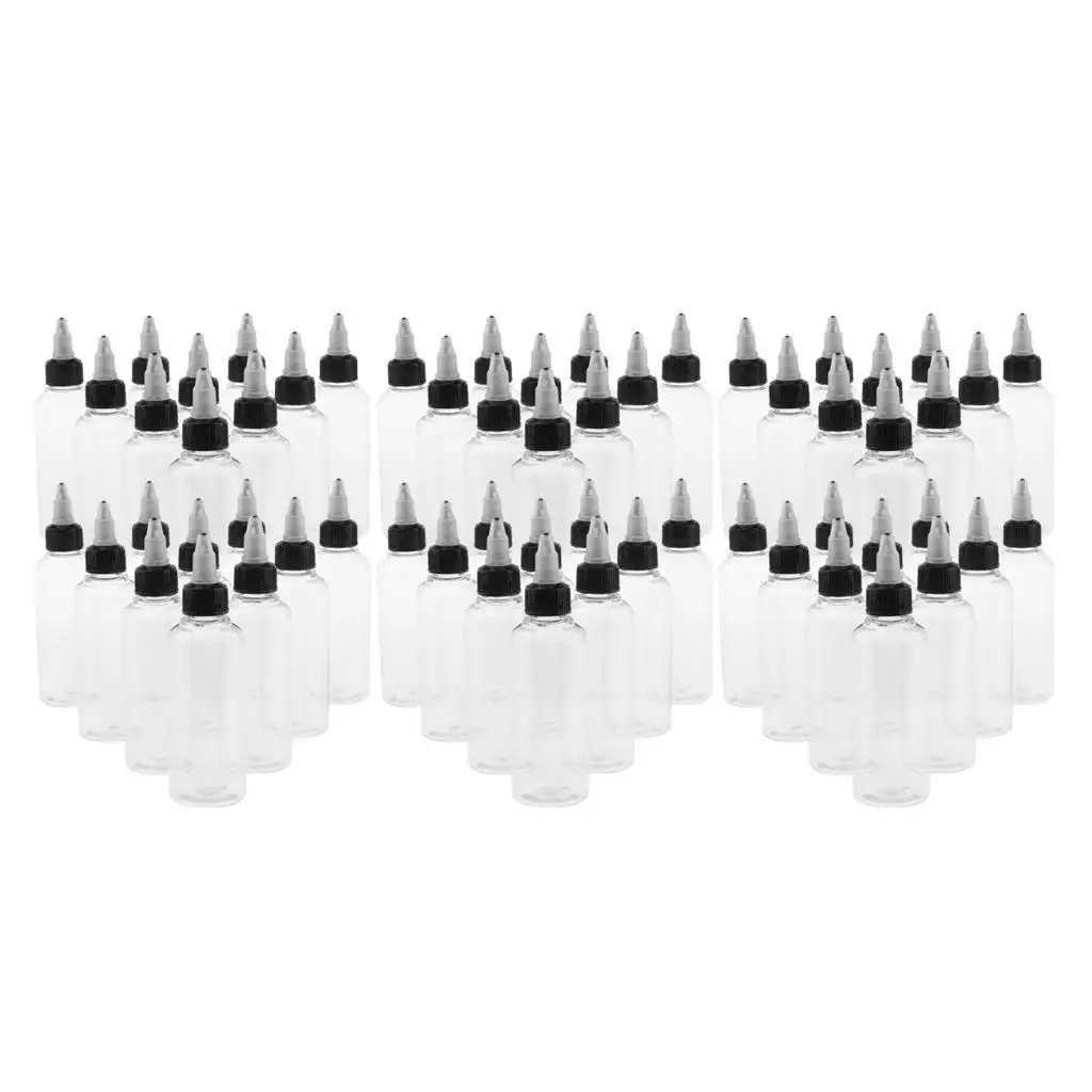 Clear PET Cosmetic Bottle with Twist Cap Fine Tip Applicator Squeeze Style for Inks Dyes and Glue 100ml Bulk 60 Count