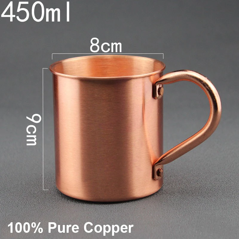 Moscow Mule PURE Copper Mugs-Cylinder-Shaped 100% Copper Cups Pure Solid 16 oz Copper Cocktail Cups Copper Beer Mug