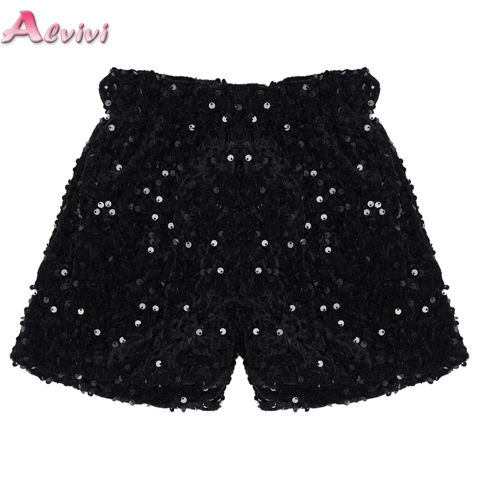 

Kids Girls Sparkling Sequins Velvet Shorts Jazz Dance Performance Costume Elastic Waistband Bottoms Stage Competition Clothes