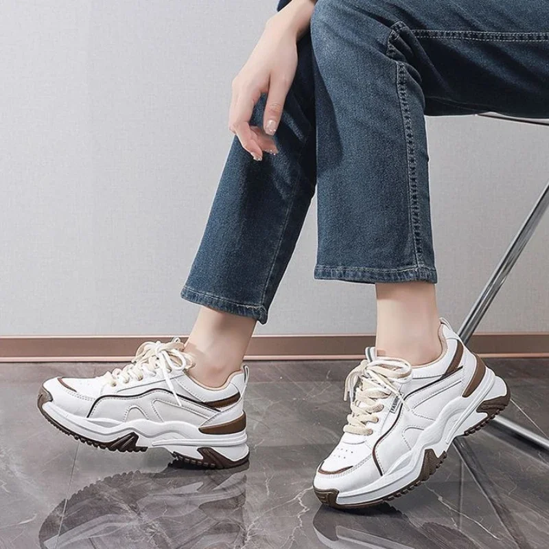 

Ins Trendy Women's Student Casual Shoes 2025 Spring New Korean Style Dad Shoes Breathable Thick Sole Height Increasing Sneakers