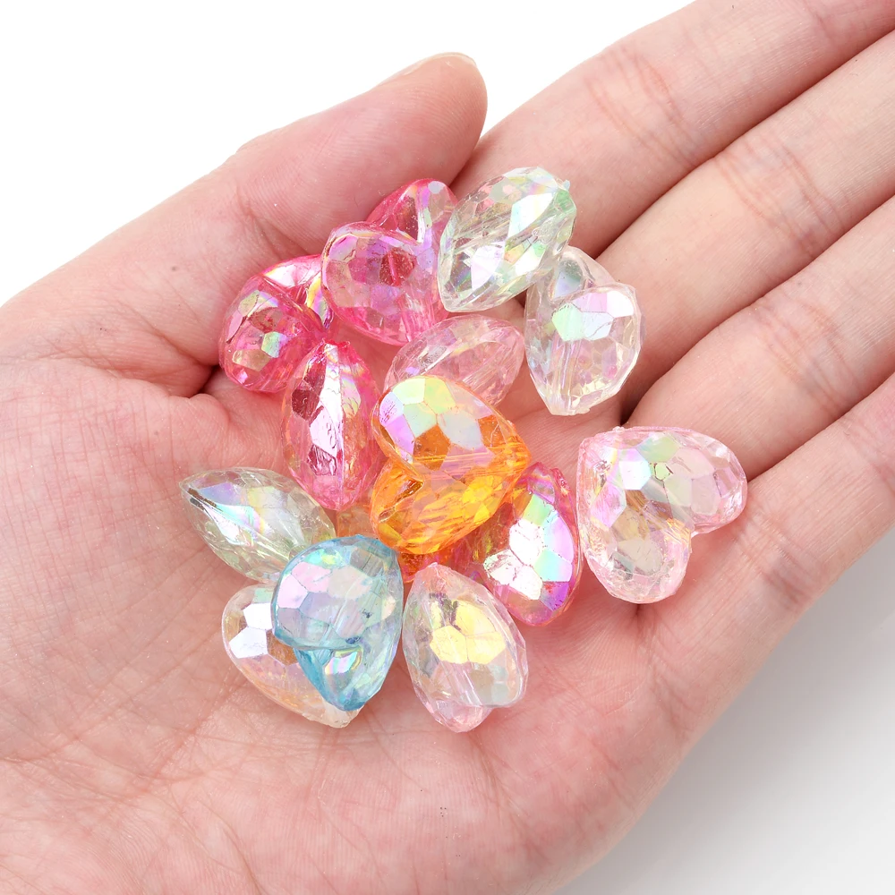 20pcs 11x19mm Multicolor Shiny Heart Spacer Beads Bling Big Acrylic Beads For Making Bracelet Charms DIY Necklace Keychain