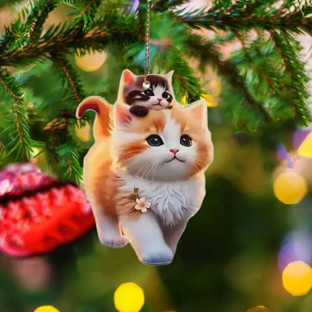1Pc Cartoon Cat Pendant 2D Cat-themed Home Decor Adorable Cat Acrylic Hanging Decoration for Home Christmas Tree Car Rearview