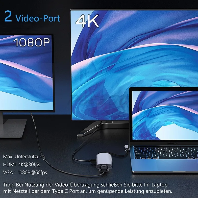 10-in-1 Type-C Hub: USB 3.0, 100Mbps RJ45 Docking Station