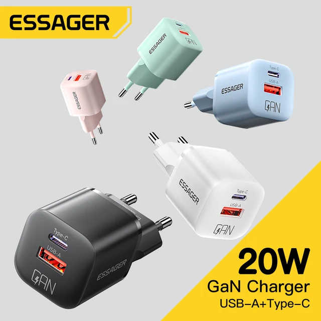 Essager 20W GaN USB Type C Ładowarka Szybkie ładowanie telefonu QC 3.0 Szybkie ładowarki do iPhone 15 14 13 12 11Pro Max Mini iPad Ładowanie