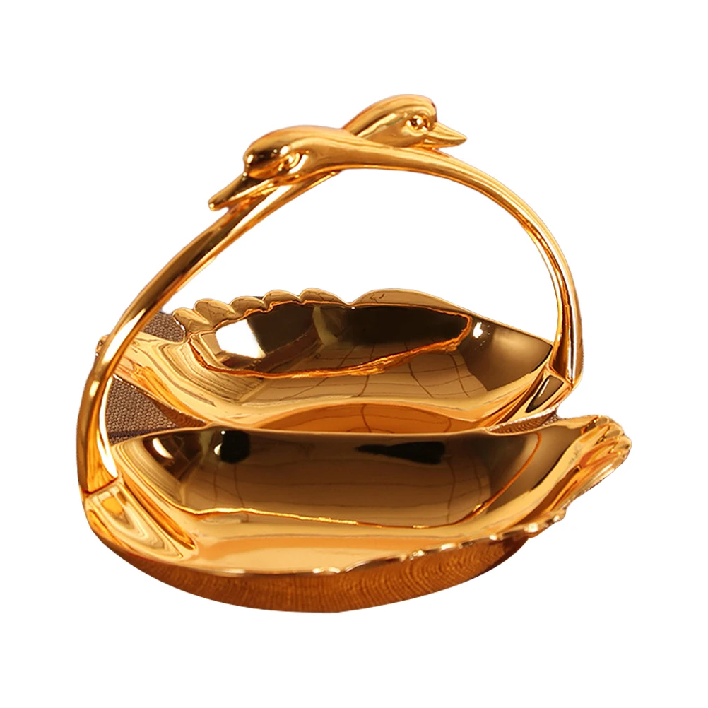 

Small Fruit Plate Swan Candy Dish Golden Food Trays Snack Chocolate Household Premium Metal Easy Clean Lightweight Suitable Size
