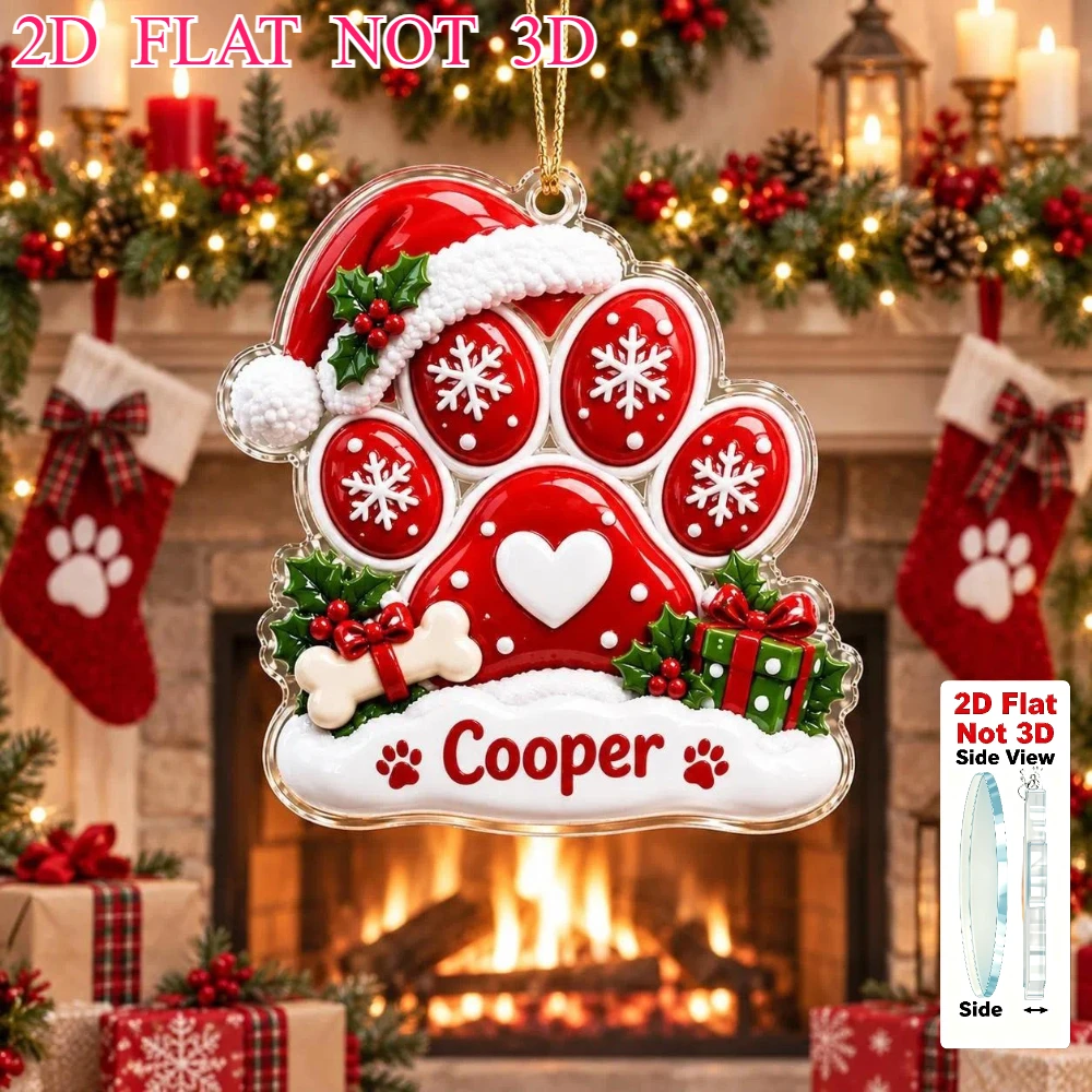1pc Custom Name Pet Ornament Personalized Christmas Ornaments Flat Acrylic Paw Bone Customized Gift for Xmas Tree Hanging Decor