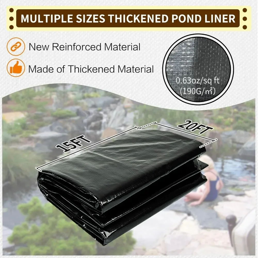 15x20FT Reinforced PE Pond Liner, KOI Pond Liners for Outdoor Ponds, Enhanced 5-Layer Structure Pond Liner Garden Raised Bed