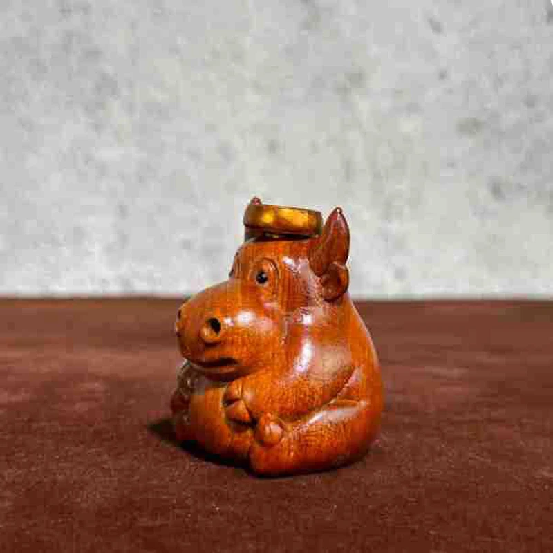 Cute Solid Wood Calf Sculpture Zen-inspired Backflow Incense Burner Home Decor Mini Ornaments