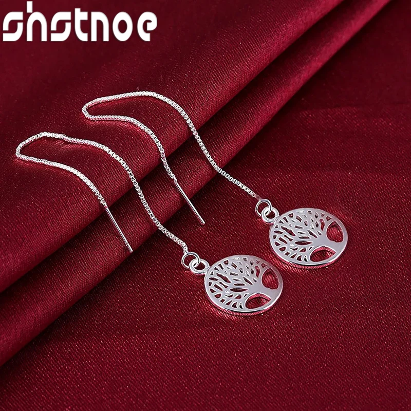 

Pretty 925 Sterling Silver Exquisite Round tree long Earrings for Women fashion party wedding Jewelry Christmas Gifts charms