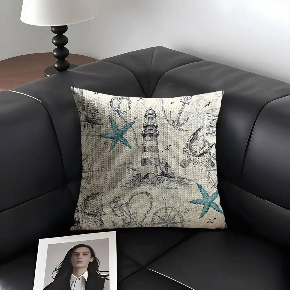 Vintage Sketch Coastal Shell Cushion Cover Natural Linen Organic Fabric Double-Sided Printing Breathable Perfect Gift For Decor