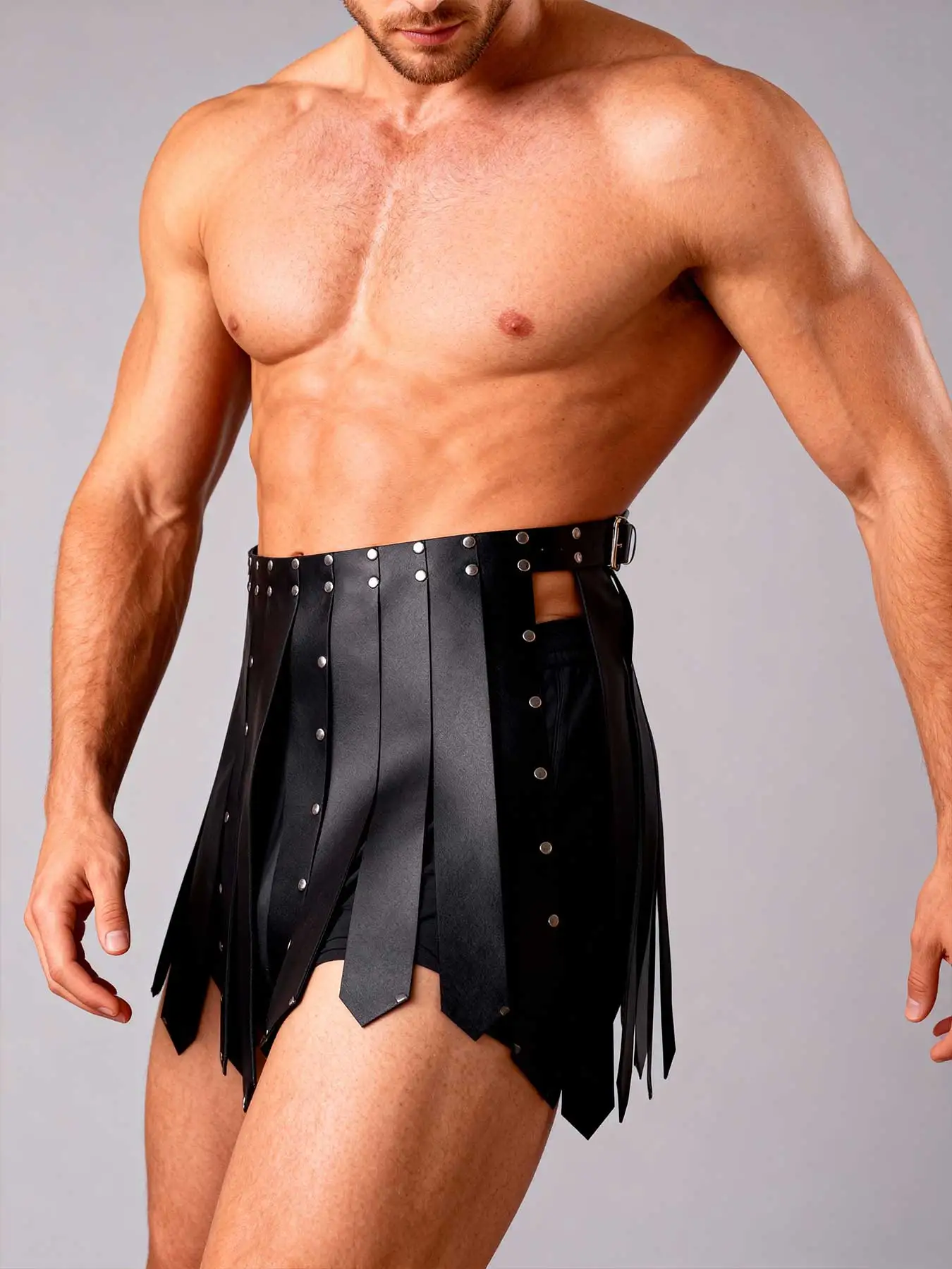 

Black pu gladiator skirt, men's handmade warrior costume with stud details, steampunk armor accessories, festival wear