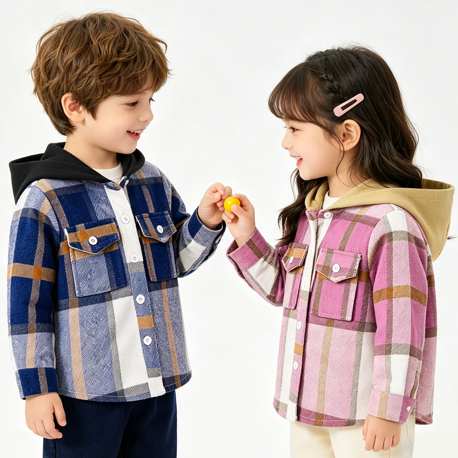 

AMUR LEOPARD Plaid Hood Boy's Shirt, Long Sleeve Kids Jackets,Girls Lightweight Coats,Spring Autumn Children's Outfits for 0-8Y