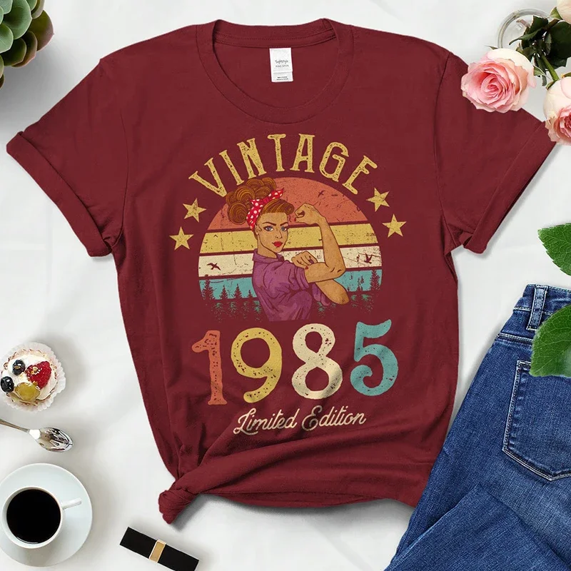 Vintage 1985 Women T Shirt 39th 39 Years Old Birthday Party Gift Mom Wife Girlfriend Tshirt Retro Top Black Clothes Dropshipping