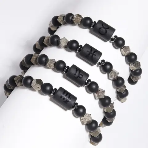 Classic Pyrite Constellation Bracelet Virgo Taurus Leo Scorpio Faceted Friendship Couple Bracelet Wholesale DropShipping