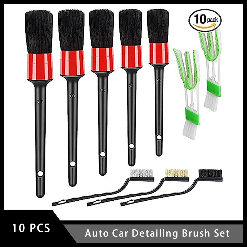 

10 Pcs Auto Car Detailing Brush Set with Boar Hair Detail Brush Wire Brush for Cleaning Car Interior Exterior Dashboard Engines